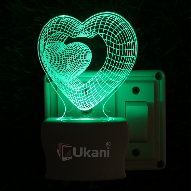 UKANI 3D  love Heart  Night lamp with 7 color automatic Changing Light For Home bedroom Gift  Cafe Office Valentine Gift  