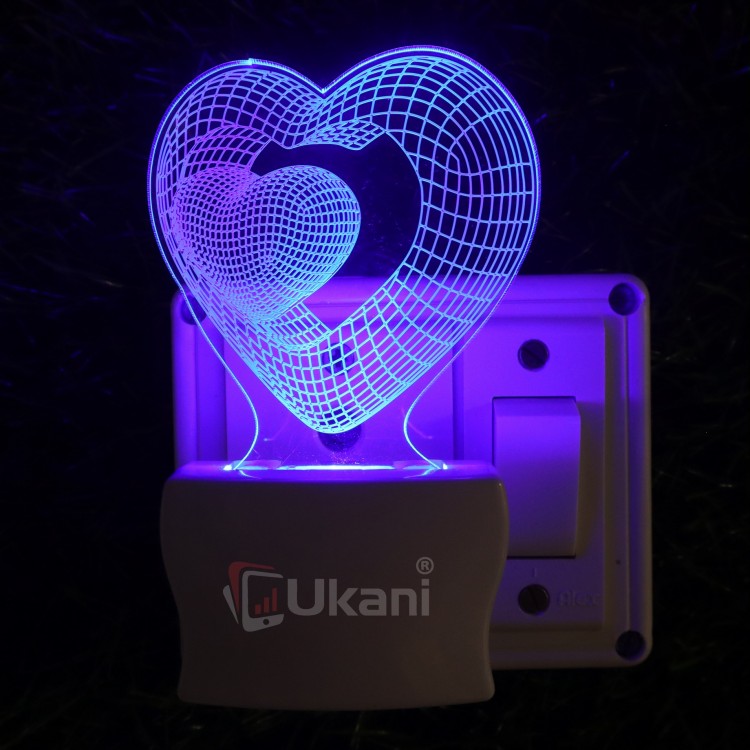 UKANI 3D  love Heart  Night lamp with 7 color automatic Changing Light For Home bedroom Gift  Cafe Office Valentine Gift  