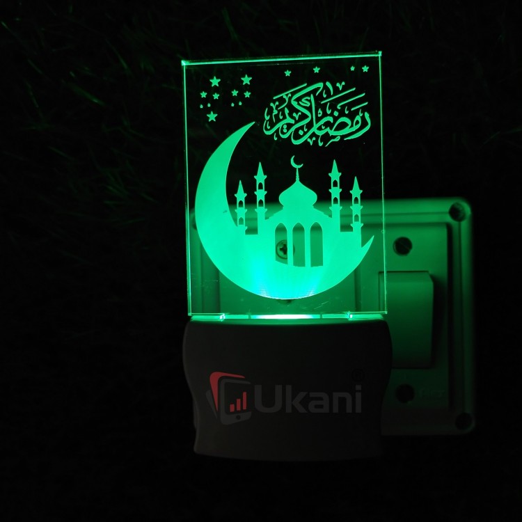 UKANI 3D eid  mubarak Night lamp with 7 color automatic Changing Light For Home bedroom Gift  Cafe Office Valentine Gift  size (3 inch )