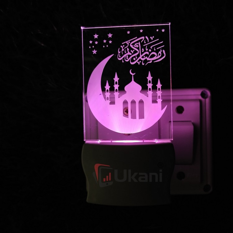 UKANI 3D eid  mubarak Night lamp with 7 color automatic Changing Light For Home bedroom Gift  Cafe Office Valentine Gift  size (3 inch )