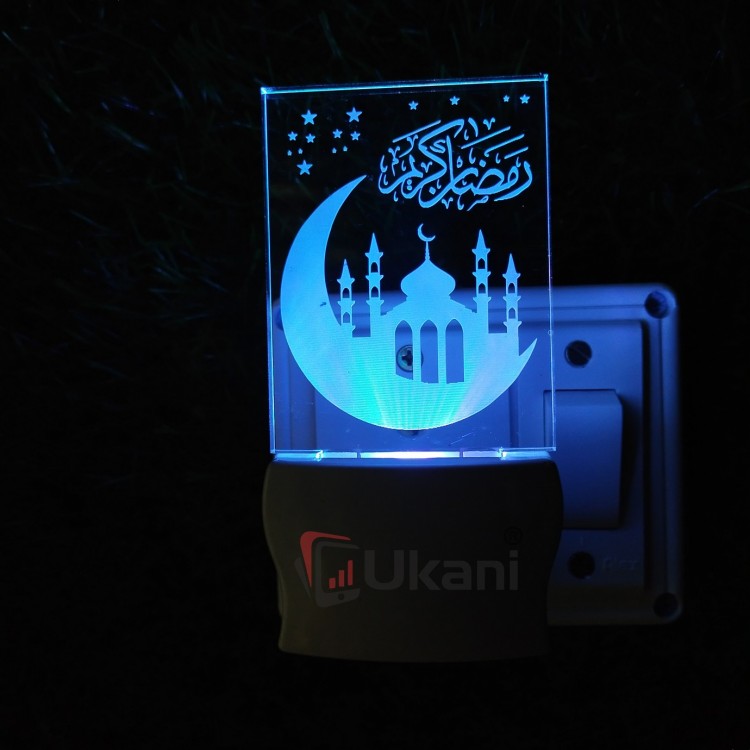 UKANI 3D eid  mubarak Night lamp with 7 color automatic Changing Light For Home bedroom Gift  Cafe Office Valentine Gift  size (3 inch )