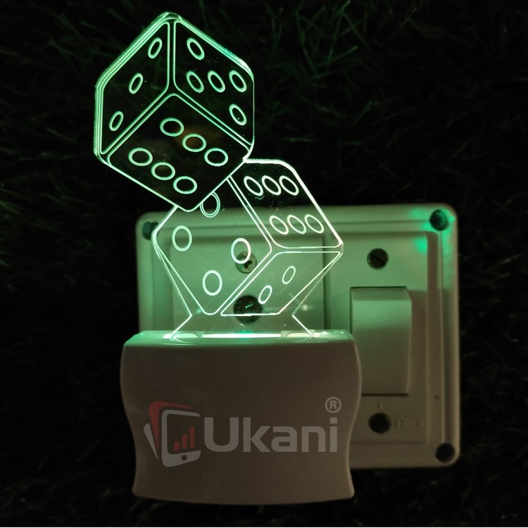 UKANI 3D 2 Dice Night lamp with 7 color automatic Changing Light For Home bedroom Gift  Cafe Office Valentine Gift  size (3 inch ) 