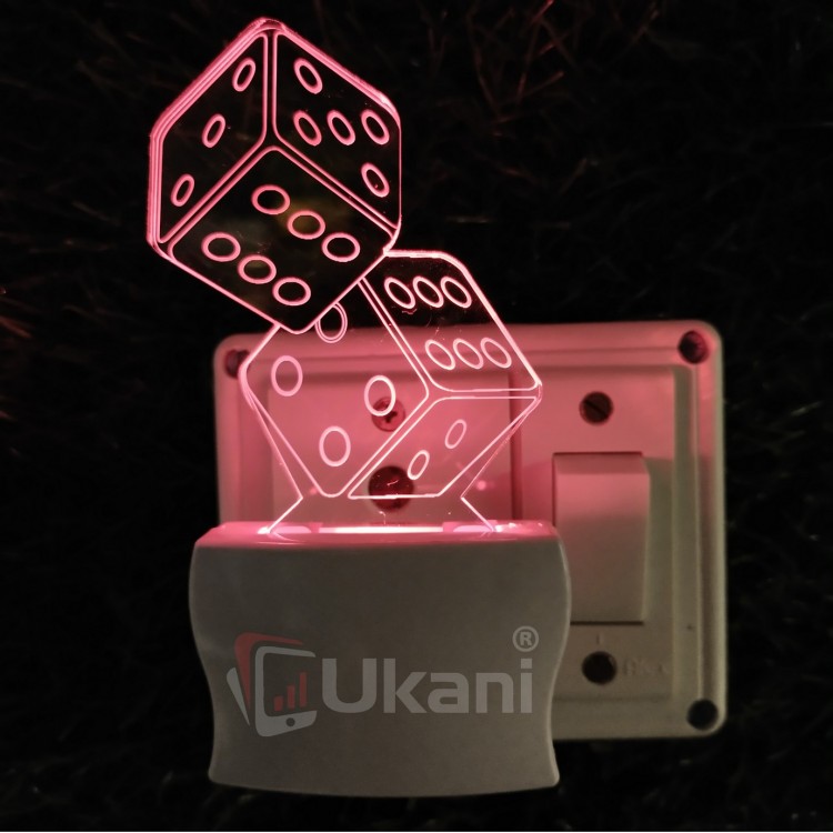 UKANI 3D 2 Dice Night lamp with 7 color automatic Changing Light For Home bedroom Gift  Cafe Office Valentine Gift  size (3 inch ) 
