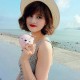 Ukani Small Cute Pig Head Shape Fill Light LED Mirror Fan USB Portable Charging Pocket Fan Makeup Mirror